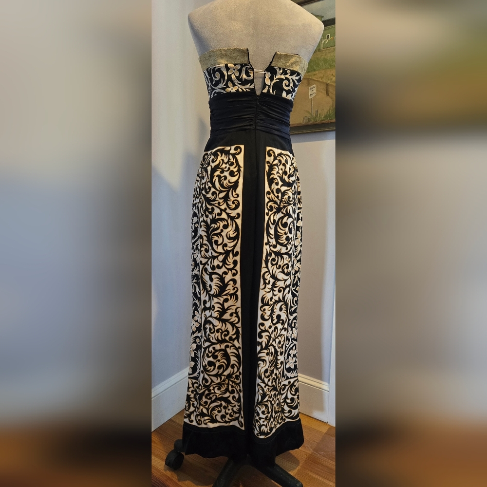 Nicole Miller Collection strapless long gown black gold silk fits XS - Picture 4 of 10